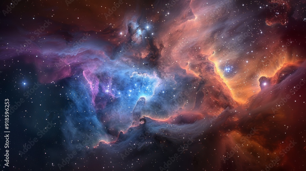 Fototapeta premium Vast nebula filled with vibrant cosmic colors and stars in a deep space setting