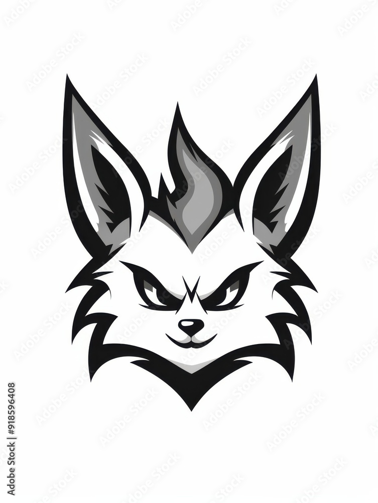 Obraz premium Black and white logo featuring cat ears and a tail