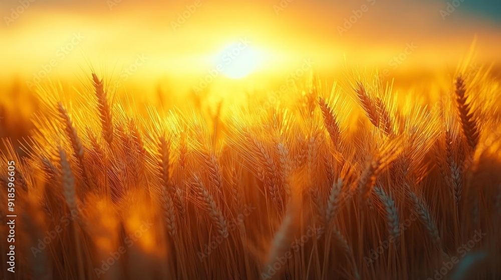 Golden wheat field at sunset - generative ai Golden wheat field at sunset - generative ai