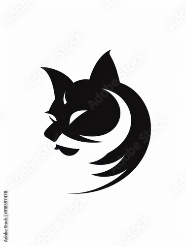 Minimalist black and white cat logo on a white background