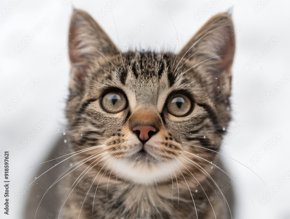 Curious tabby cat on a white background Curious tabby cat on a white background