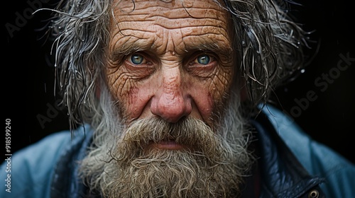 Detailed portrait of elderly man with dark glasses, emotive eyes, and expressive facial features