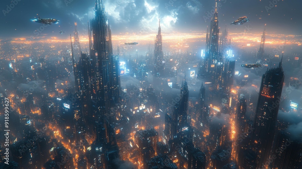 Futuristic cityscape at night - generative ai Futuristic cityscape at night - generative ai