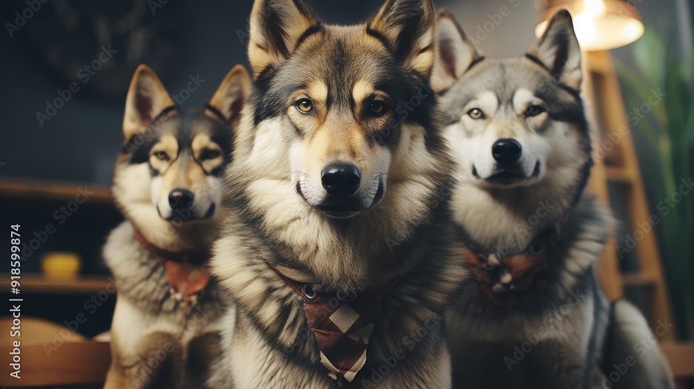 Harmonious family portrait diverse animals embody unity and individuality in a cozy home setting Harmonious family portrait diverse animals embody unity and individuality in a cozy home setting
