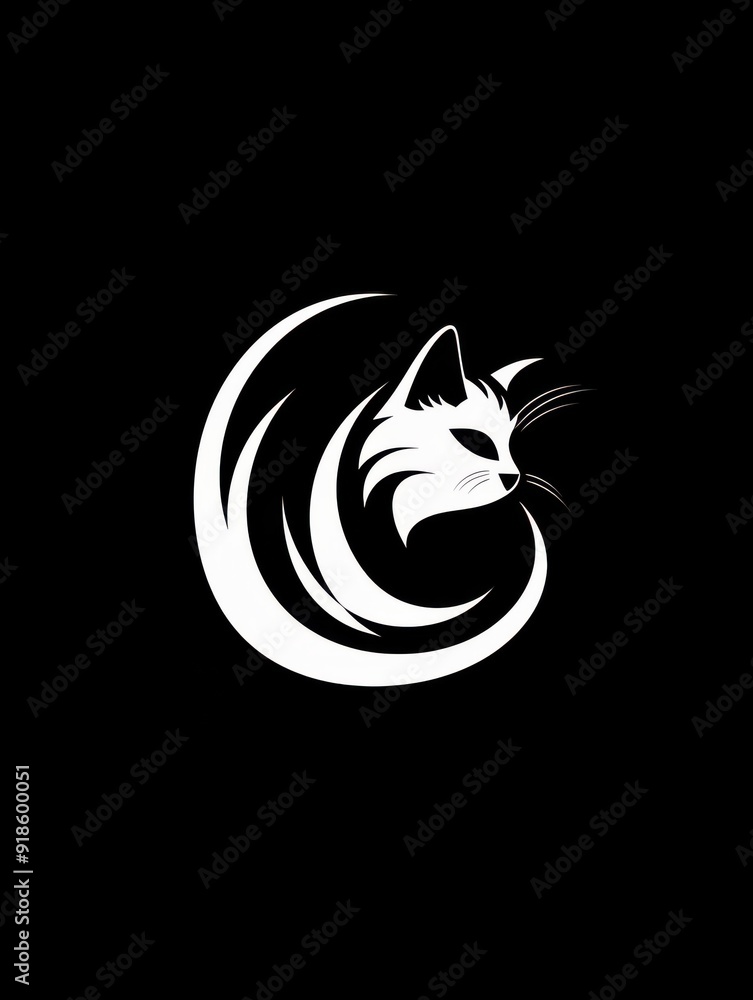 Elegant cat silhouette logo design with curved tail Elegant cat silhouette logo design with curved tail