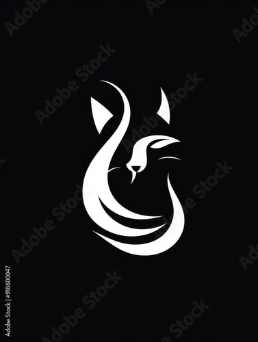 Vector logo of a stylized cat with a long tail photo