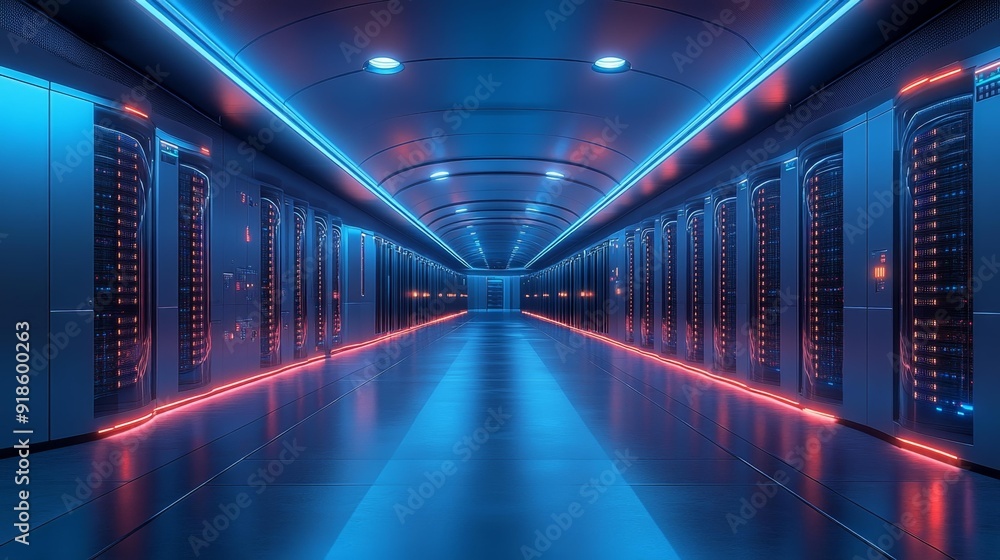 Futuristic data center corridor - generative ai Futuristic data center corridor - generative ai