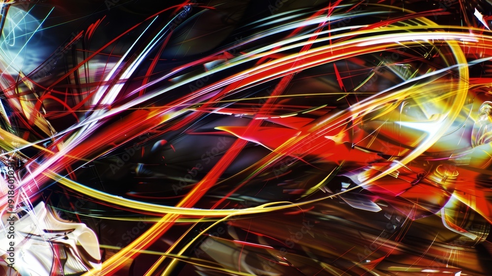 Vibrant composition with dynamic shapes and energizing colors depicting movement and energy Vibrant composition with dynamic shapes and energizing colors depicting movement and energy