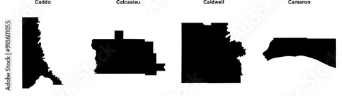 Caddo, Calcasieu, Caldwell, Cameron outline maps