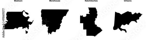 Madison, Morehouse, Natchitoches, Orleans outline maps