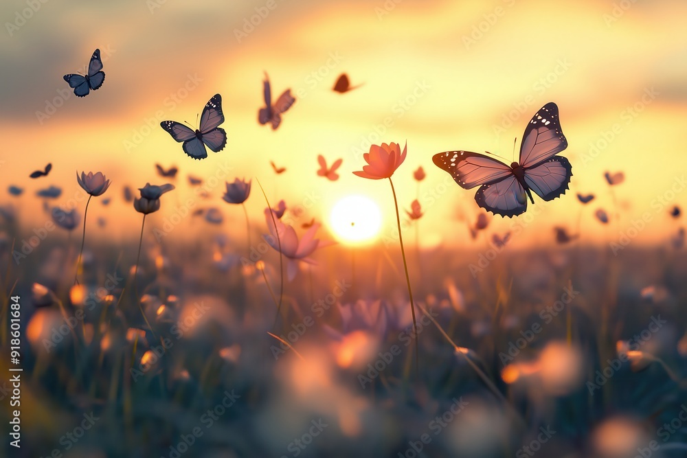 custom made wallpaper toronto digitalButterflies in Sunset Field.