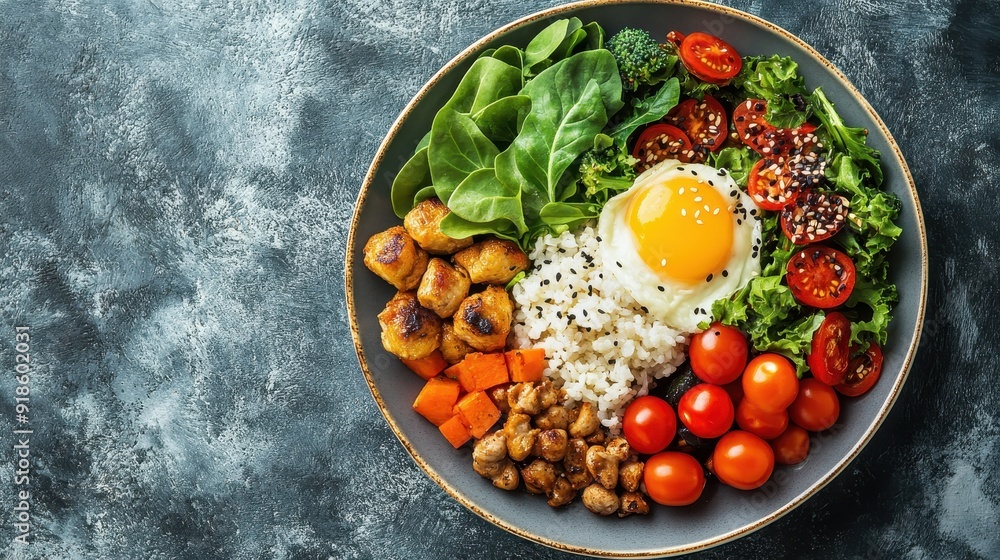 A plate of food with a variety of ingredients including meat, vegetables A plate of food with a variety of ingredients including meat, vegetables