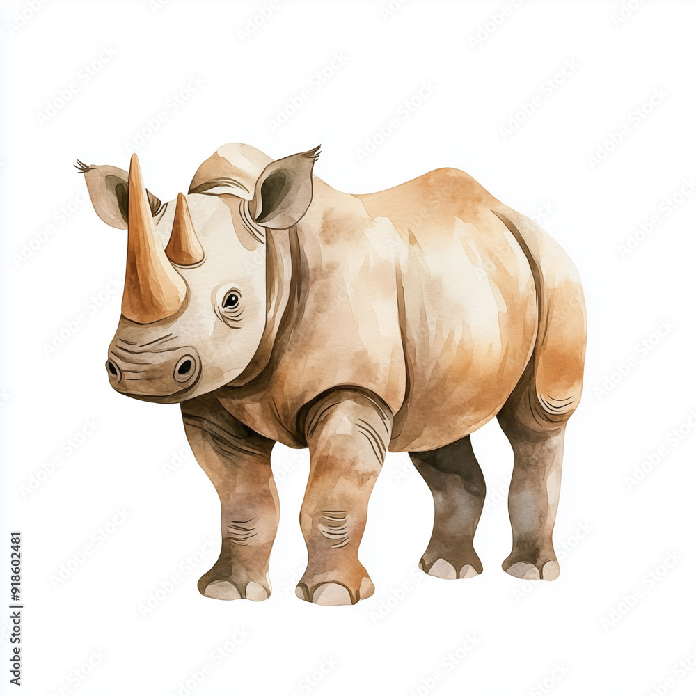 Fototapeta premium Minimalist Watercolor Rhinoceros Art for Kids