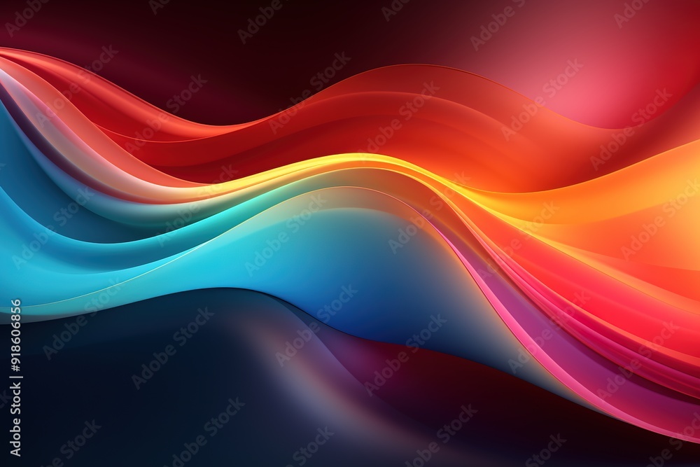 Abstract background with vibrant, flowing waves in red, orange, yellow, blue. Abstract background with vibrant, flowing waves in red, orange, yellow, blue.