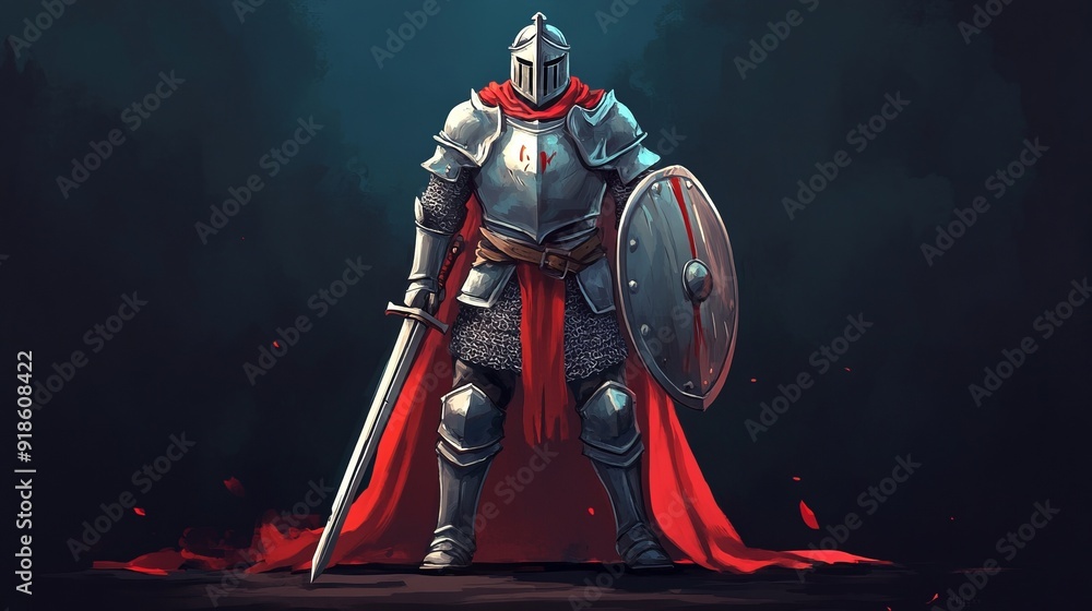 Naklejka premium Heroic Knight Illustration: Shining Armor and Sword