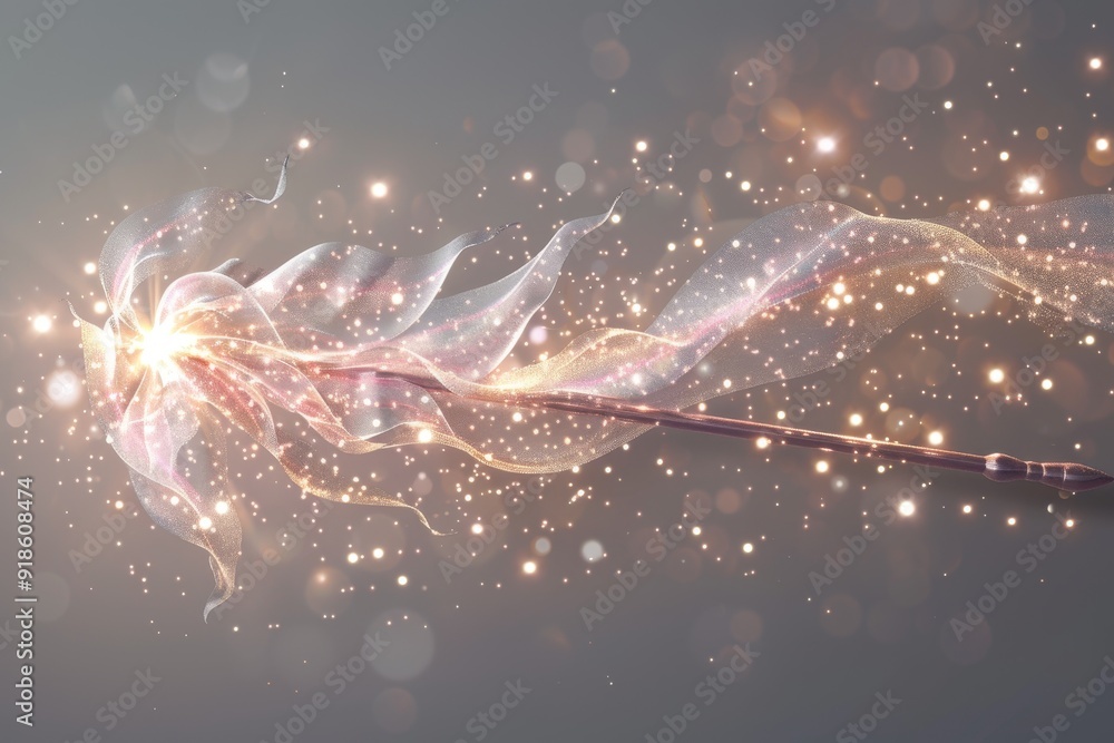Fairy wand, 3D delicate with twinkling light and swirling patterns Transparent background Fairy wand, 3D delicate with twinkling light and swirling patterns Transparent background