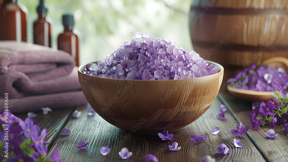 Aromatic Lavender Spa Treatment with Wooden Accents Aromatic Lavender Spa Treatment with Wooden Accents