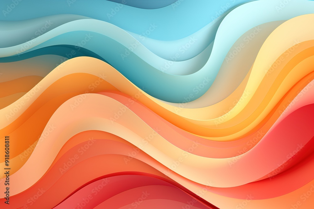 Abstract background with vibrant, layered, wavy lines in blue, orange, red colors. Abstract background with vibrant, layered, wavy lines in blue, orange, red colors.