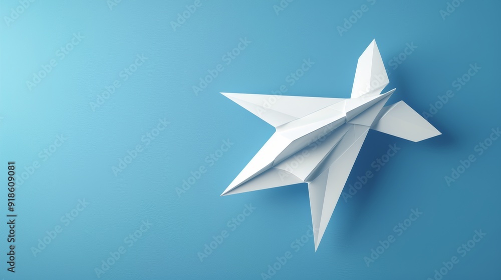 Serene Sky 3D White Paper Airplane Soaring in Minimalist Elegance Serene Sky 3D White Paper Airplane Soaring in Minimalist Elegance