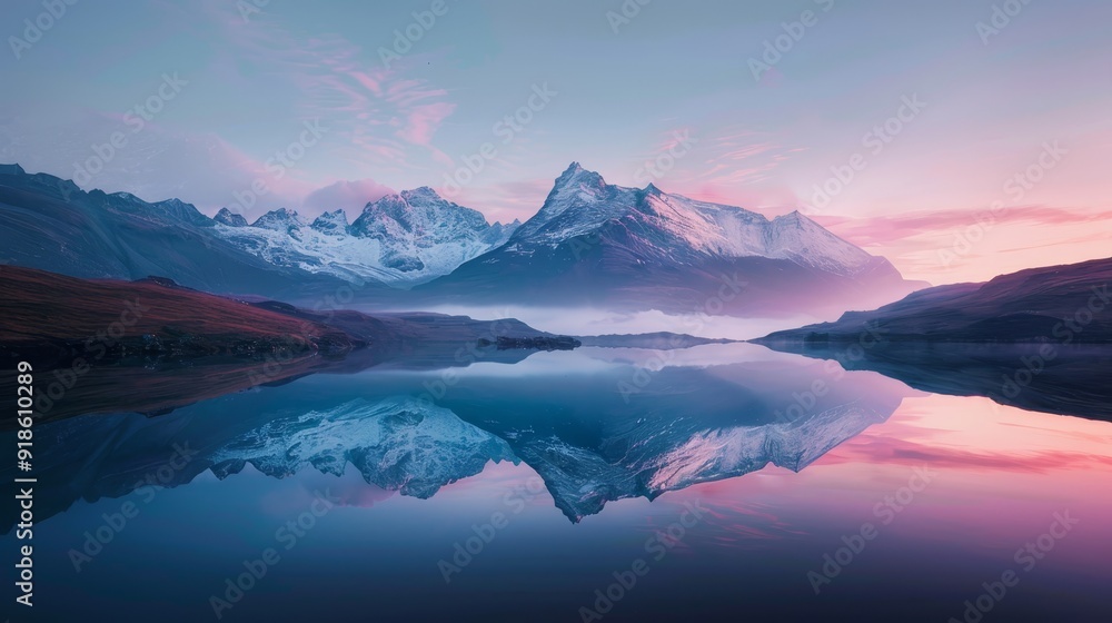 Fototapeta premium Mountain Majesty Sunrise Reflections in Still Lake Serene and Majestic Landscape Photography