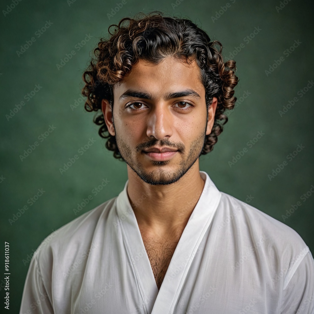 Middle Eastern Man in Traditional Attire Against Green Background Middle Eastern Man in Traditional Attire Against Green Background