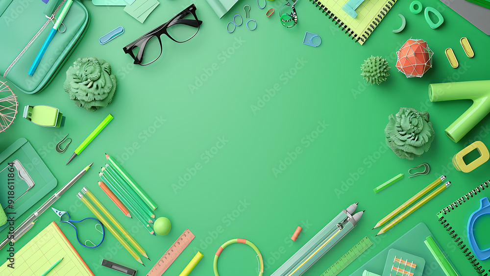 Bright School Supplies on Turquoise Background Bright School Supplies on Turquoise Background
