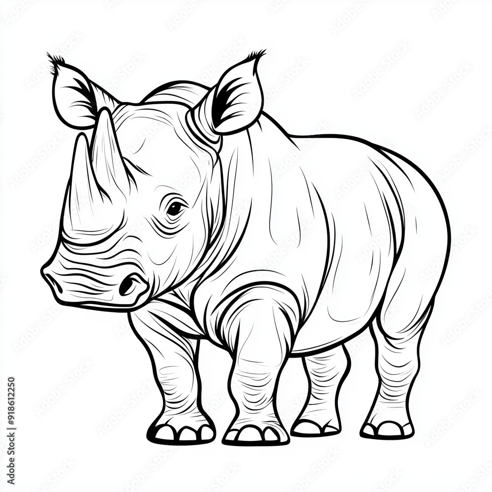 Fototapeta premium Cartoon Rhinoceros Coloring Page for Kids