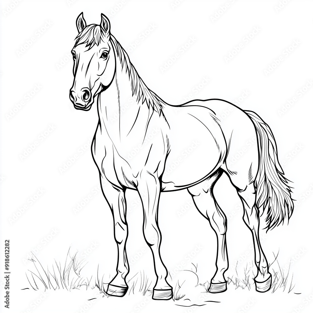 Obraz premium Fun Cartoon Horse Coloring Page for Kids