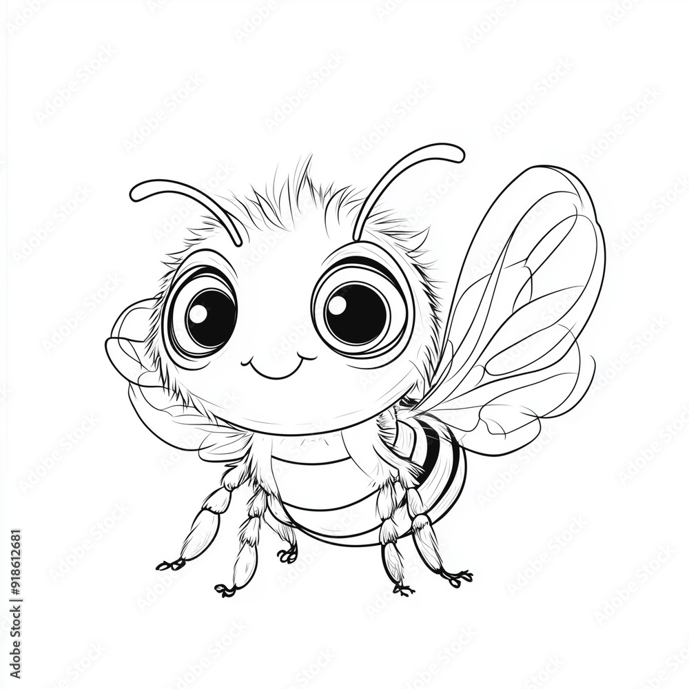 Fototapeta premium Cute Bee Coloring Page for Kids in Cartoon Style