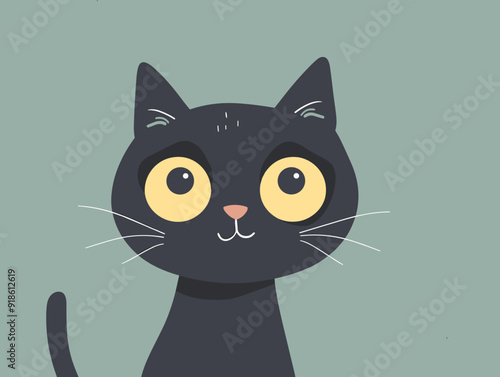 Cute cartoon black cat. Vector illustration in a flat style.