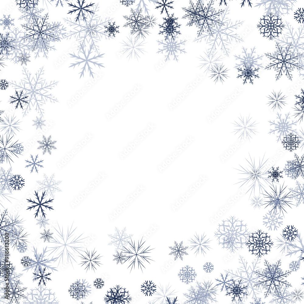 Square frame with the hand drawn snowflakes. Elegant frozen window for the winter season decorations Square frame with the hand drawn snowflakes. Elegant frozen window for the winter season decorations