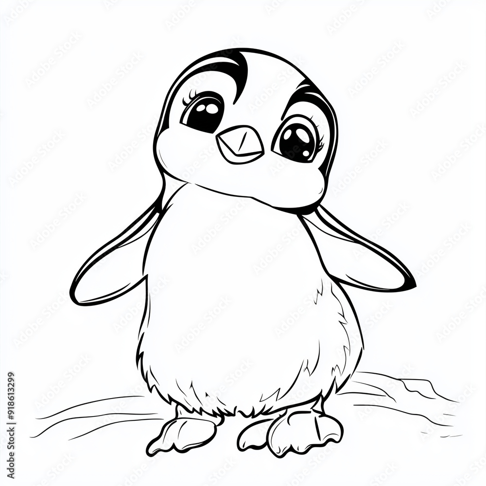 Cute Cartoon Penguin Coloring Page for Children Stock Illustration ...