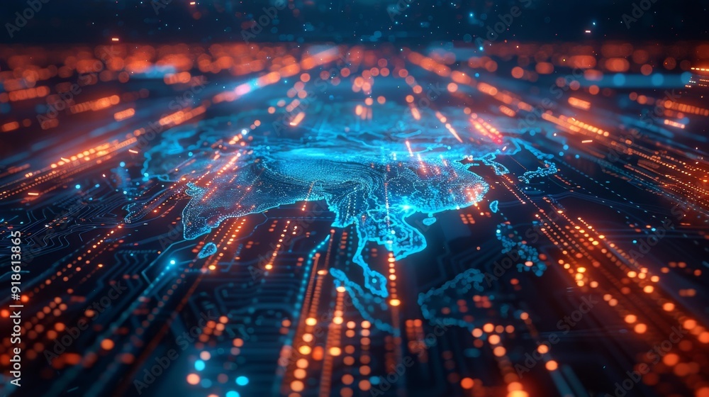 Futuristic digital map of asia - generative ai Futuristic digital map of asia - generative ai