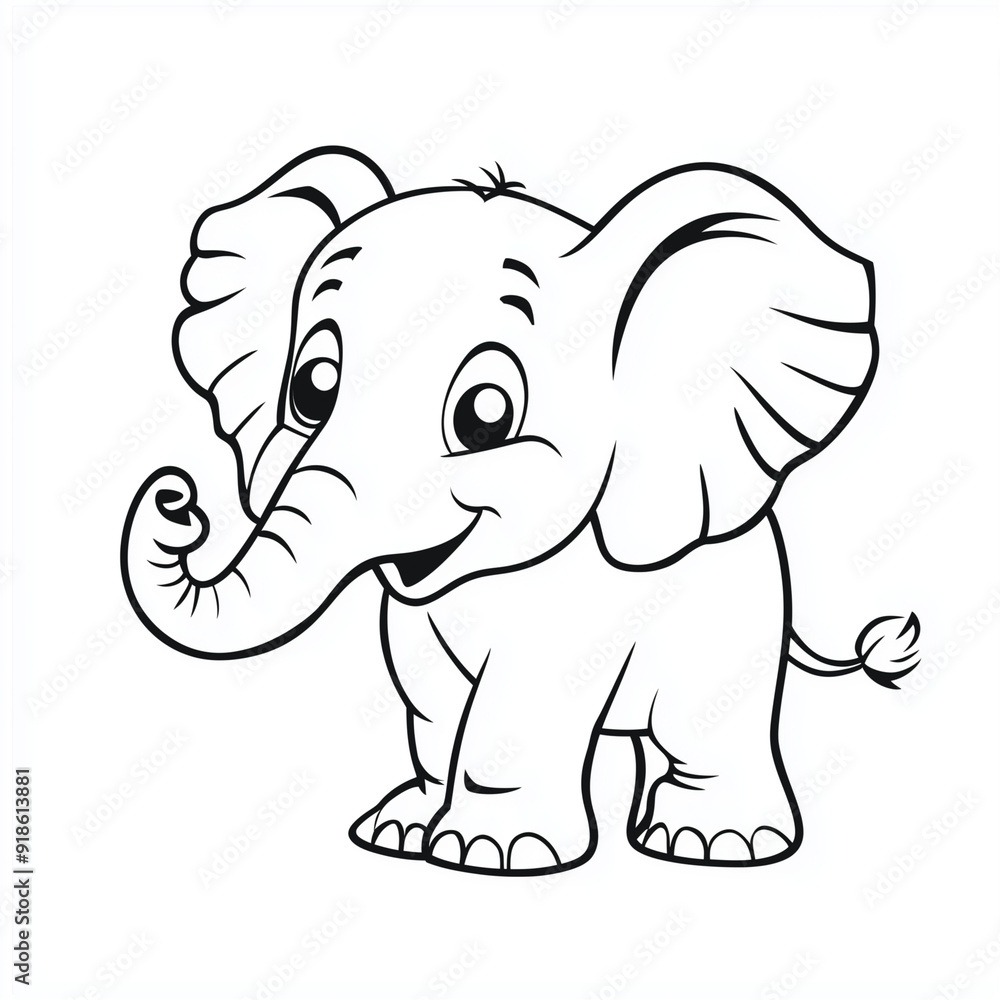 Fototapeta premium Cute Cartoon Elephant Coloring Page for Kids
