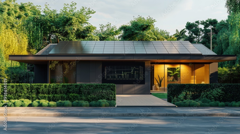 EcoFriendly Smart Home with Solar Panels and Holographic Displays Innovative Sustainable Living Concept