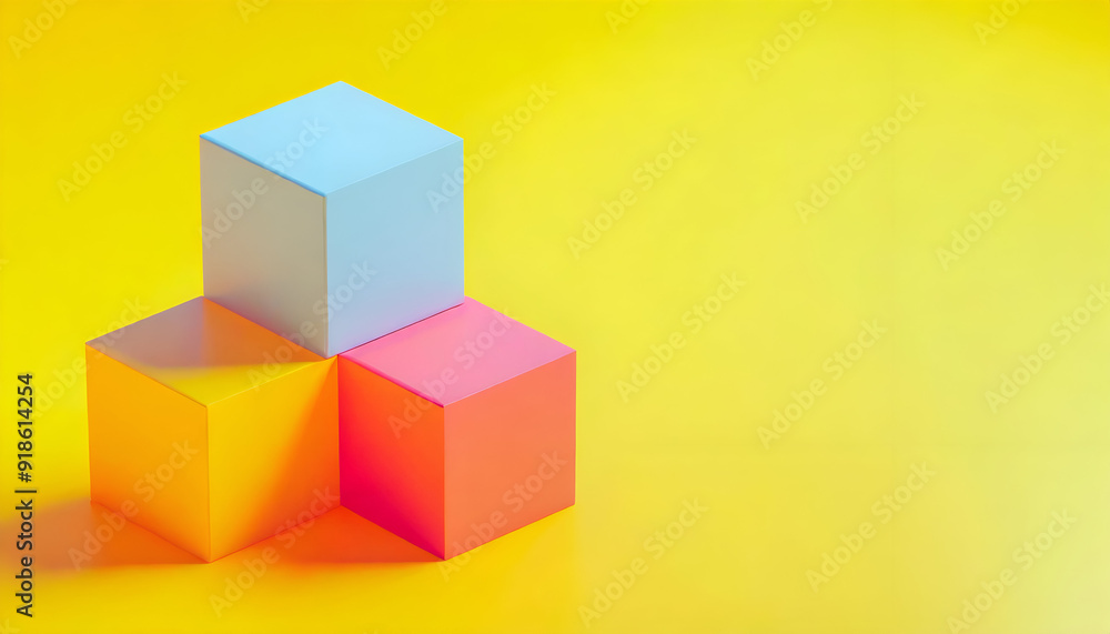 Colorful geometric blocks in vibrant hues on a bright yellow background, perfect for creative, playful themes in design. Colorful geometric blocks in vibrant hues on a bright yellow background, perfect for creative, playful themes in design.