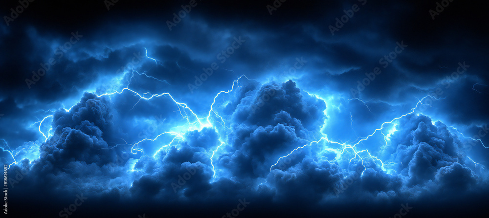 Otherworldly Ethereal Storm Clouds with Striking Blue Lightning Bolts Illuminating the Darkened Sky Otherworldly Ethereal Storm Clouds with Striking Blue Lightning Bolts Illuminating the Darkened Sky