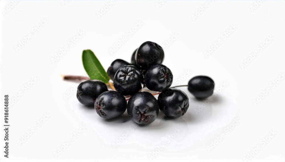 Black Chokeberry Berries: Fresh, juicy black chokeberry berries with green leaves, isolated on a white background, showcasing their vibrant color and natural beauty. Black Chokeberry Berries: Fresh, juicy black chokeberry berries with green leaves, isolated on a white background, showcasing their vibrant color and natural beauty.