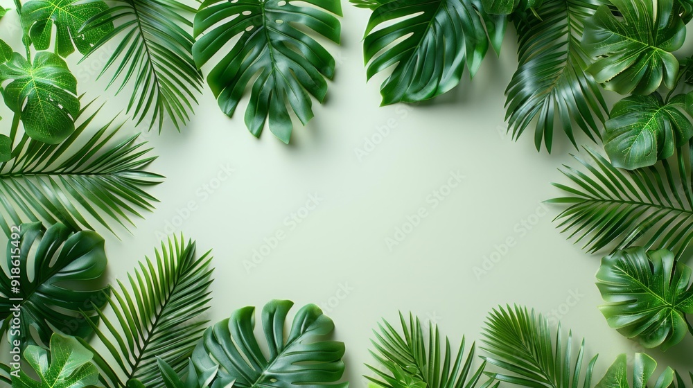 Green tropical leaves frame - generative ai Green tropical leaves frame - generative ai