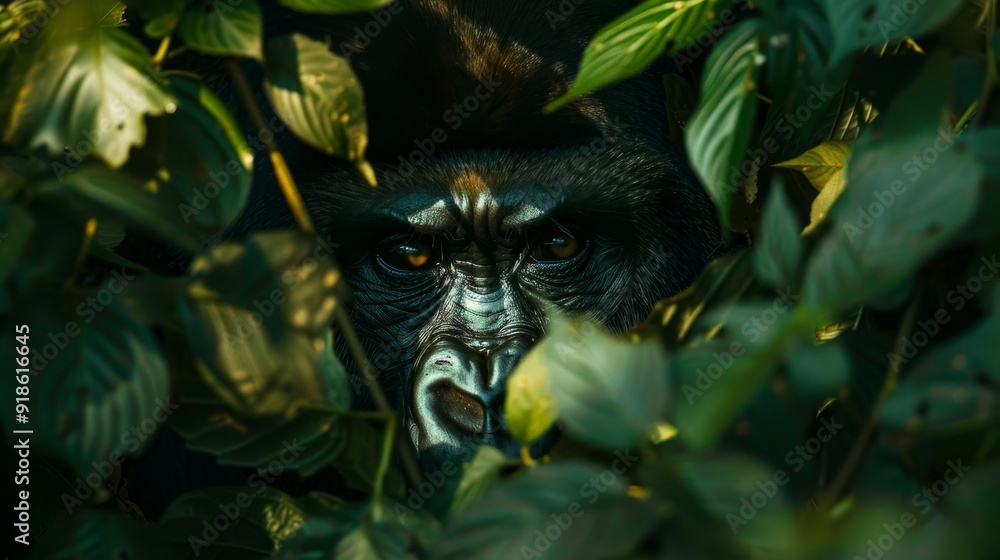 Obraz premium Majestic Gorilla in Lush Jungle A Glimpse into the Wild