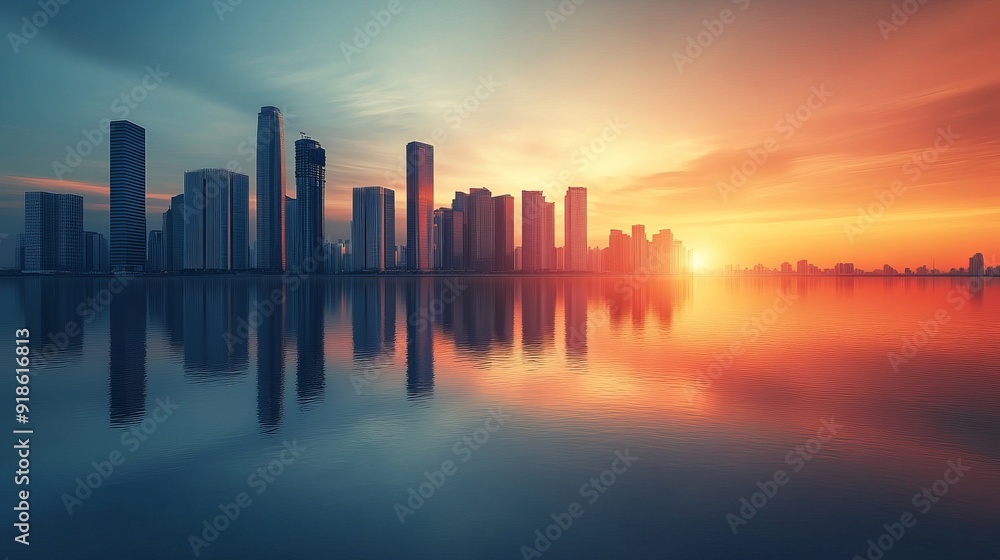 Stunning Sunset Skyline Graphic for Urban Landscape Design Stunning Sunset Skyline Graphic for Urban Landscape Design