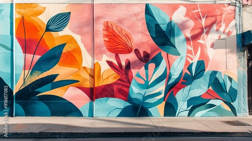Geometric Abstract Mural: Vibrant Street Art in Urban Landscape