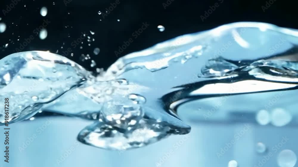 Water droplets creating ripples on a tranquil surface at a dark backdrop Water droplets creating ripples on a tranquil surface at a dark backdrop
