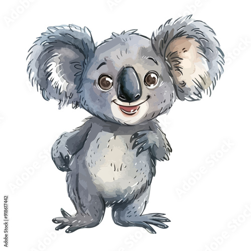 Vector illustration of a cartoon animation of Koala, painted in watercolor, isolated on a white background photo