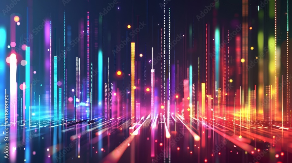 Vibrant Futuristic Data Visualization Bright Colors Geometric Patterns on Dark Background Vibrant Futuristic Data Visualization Bright Colors Geometric Patterns on Dark Background