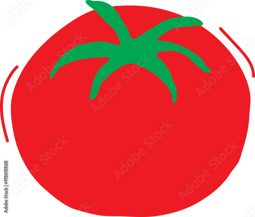 Cartoon tomato hand drawn, cute vegetable doodle, character simple icon. Funny child food isolated on white background. Baby naive vector illustration