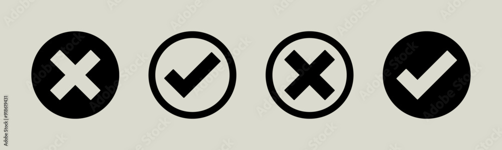 Obraz premium tick mark icon button set check box correct right wrong black buttons yes or no checkmark red cross green tick vector illustration