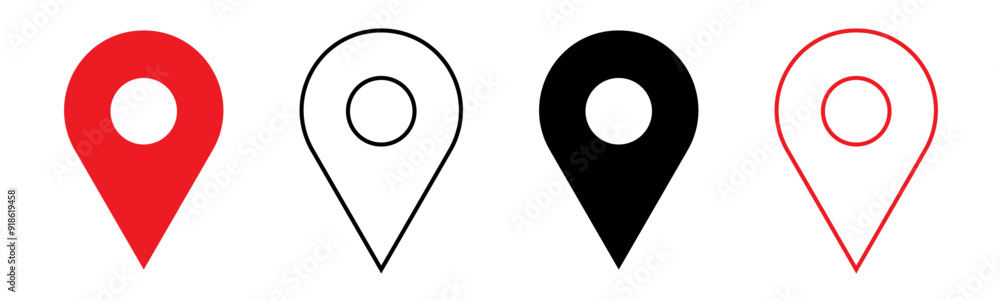 location icon set map pointer pin sign symbol red black outline icon vector destination place address navigation location icon set map pointer pin sign symbol red black outline icon vector destination place address navigation