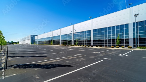 Wallpaper Mural Vast Warehouse Space Empty Parking Lot and Clear Blue Sky Ideal for HighVolume Operations and Efficiency. Torontodigital.ca