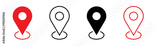 location icon set map pointer pin sign symbol red black outline destination icon place address navigation locator sign vector illustration